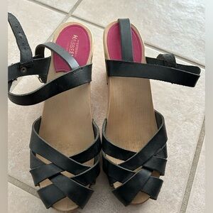 Swedish Hasbeens Black Leather Sandals